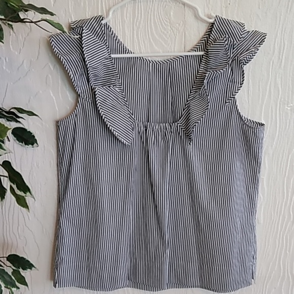 J. Crew striped ruffle sleeveless top shirt size 6 - Picture 4 of 8